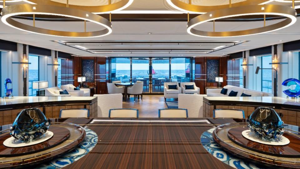 Heesen's Lusine has large social areas including this salon and dining room. 