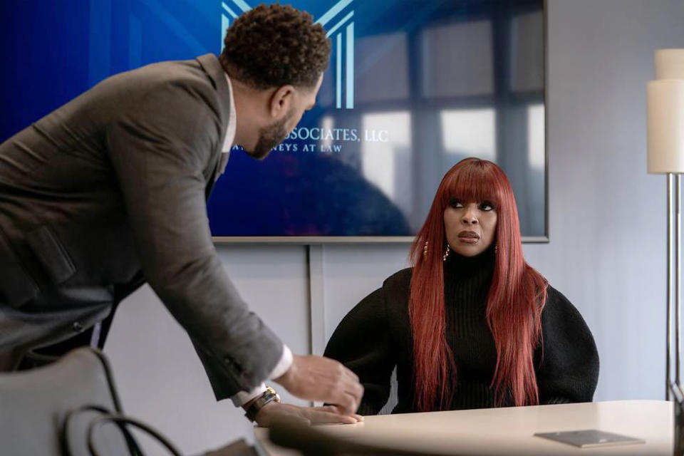 This image released by Starz shows Davis Maclean, known as Method Man, left, and Mary J. Blige in a scene from "Power Book II: Ghost." (Myles Aronowitz/Starz via AP)