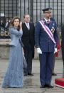 <p>Letizia and Felipe stood together before the Pascua Military ceremony.</p>