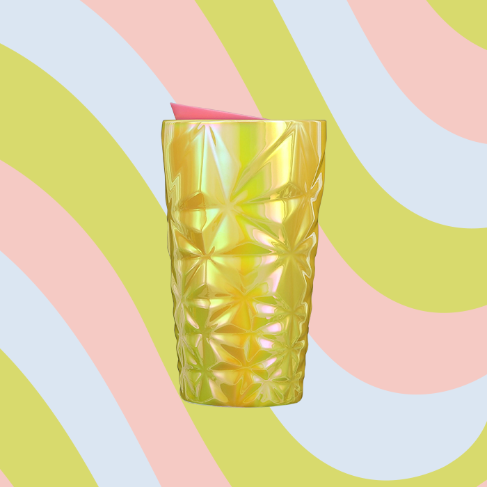 A 12 ounce yellow prism luster tumbler Starbucks released in spring 2024.