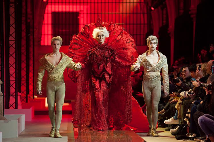 Carmen Dell’Orefice walks the runway during the Guo Pei Spring Summer 2017 show as part of Paris Fashion Week on January 25, 2017 in Paris, France. (Photo: Kay-Paris Fernandes/Getty Images)