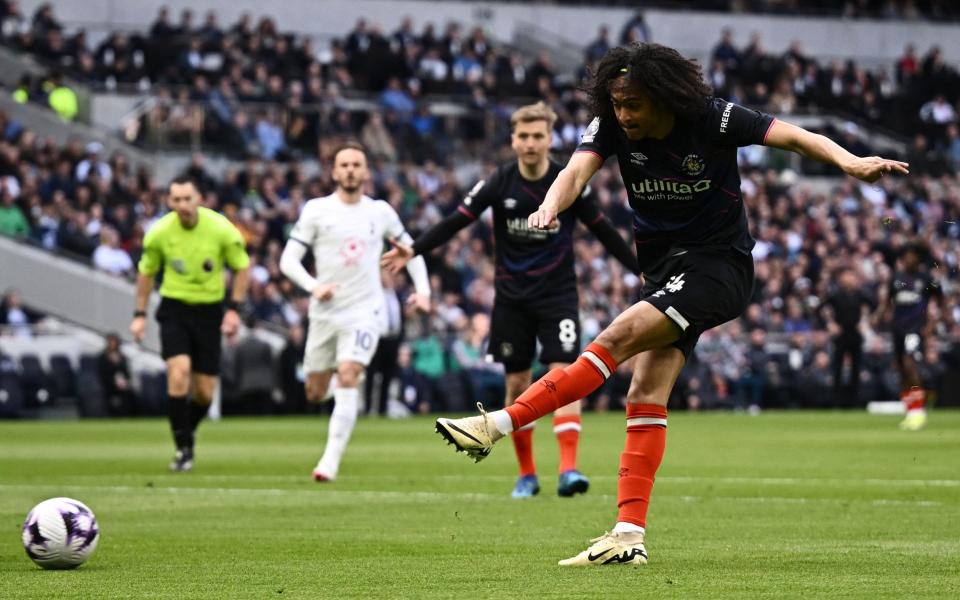 Luton Town's Tahith Chong scores at Tottenham