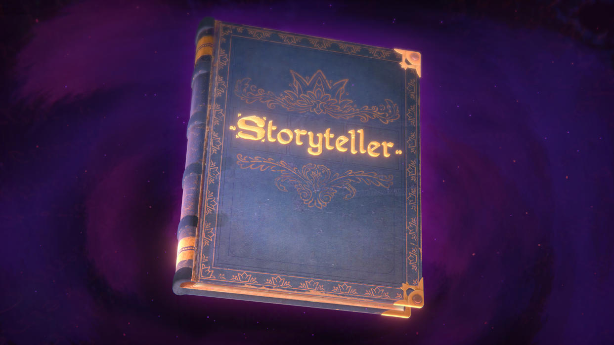  A rich tome, lined in purple leather with the gold title: Storyteller 