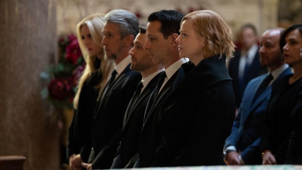 Justine Lupe, Alan Ruck, Kieran Culkin, Jeremy Strong, Sarah Snook in Succession's penultimate episode "Church and State"