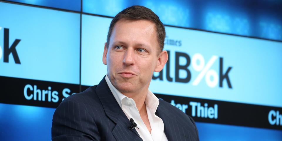 Partner at Founders Fund Peter Thiel participates in a panel discussion at the New York Times 2015 DealBook Conference at the Whitney Museum of American Art on November 3, 2015 in New York City.