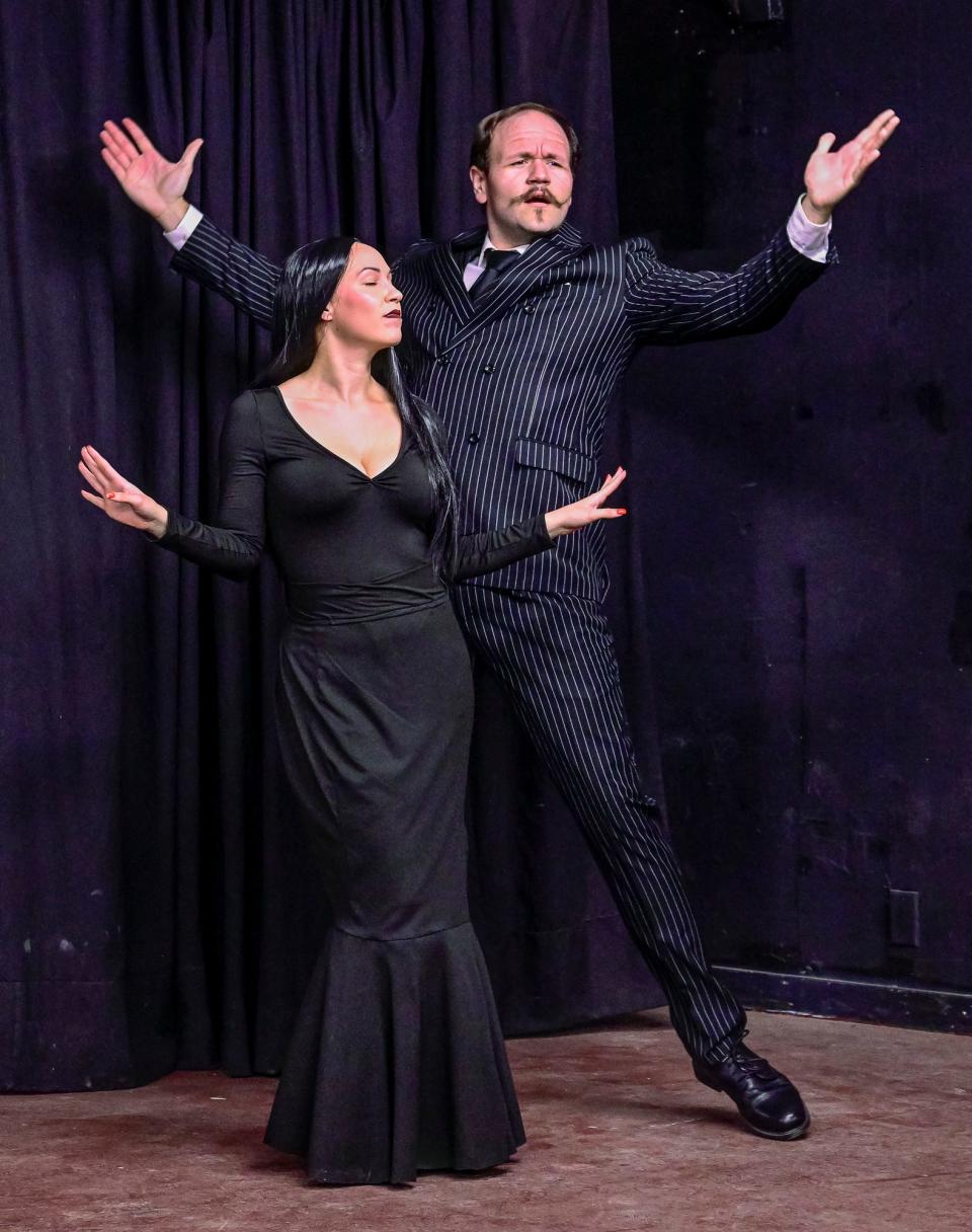 Cast members Ashley Lansdown, left, and Taylor Hamilton rehearse Tuesday, June 21, 2022, for "The Addams Family Musical" at Encore Theatre, which opens July 1.