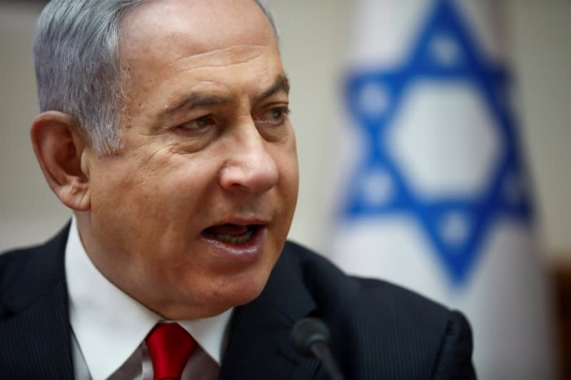 Israeli Prime Minister Benjamin Netanyahu speaks as he chairs the weekly cabinet meeting in Jerusalem