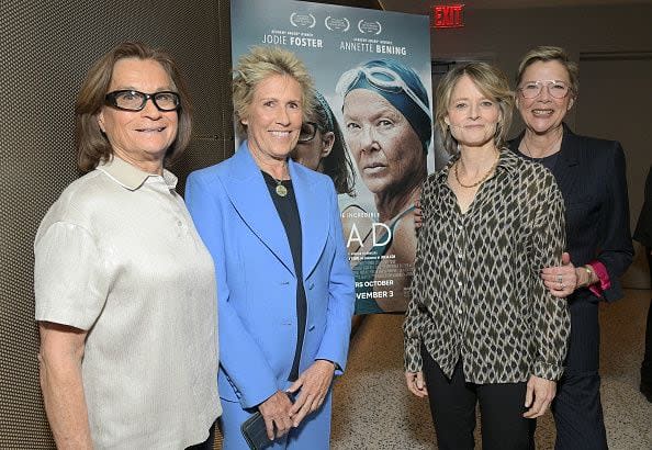 Jodie Foster (L-R) Bonnie Stoll, Diana Nyad, Jodie Foster, and Annette Bening attend the Annette Bening Telluride Film Festival Tribute Event at Netflix Tudum Theater on January 06, 2024 in Los Angeles, California. (Photo by Charley Gallay/Getty Images for Netflix)