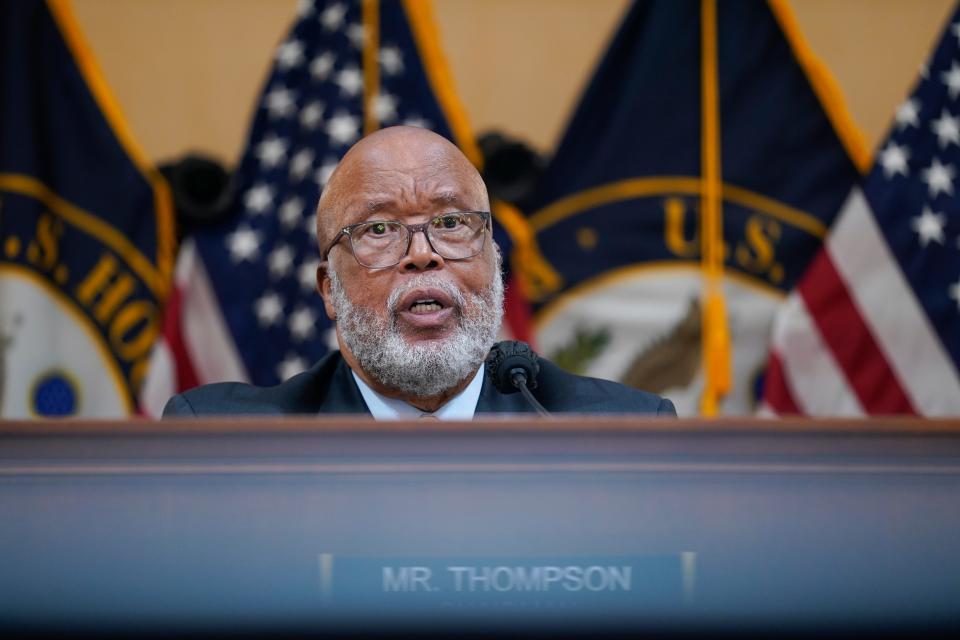 Chairman Bennie Thompson, D-Miss., speaks as the House select committee investigating the Jan. 6 attack on the U.S. Capitol holds its first public hearing to reveal the findings of a year-long investigation, on Capitol Hill, Thursday, June 9, 2022, in Washington. 