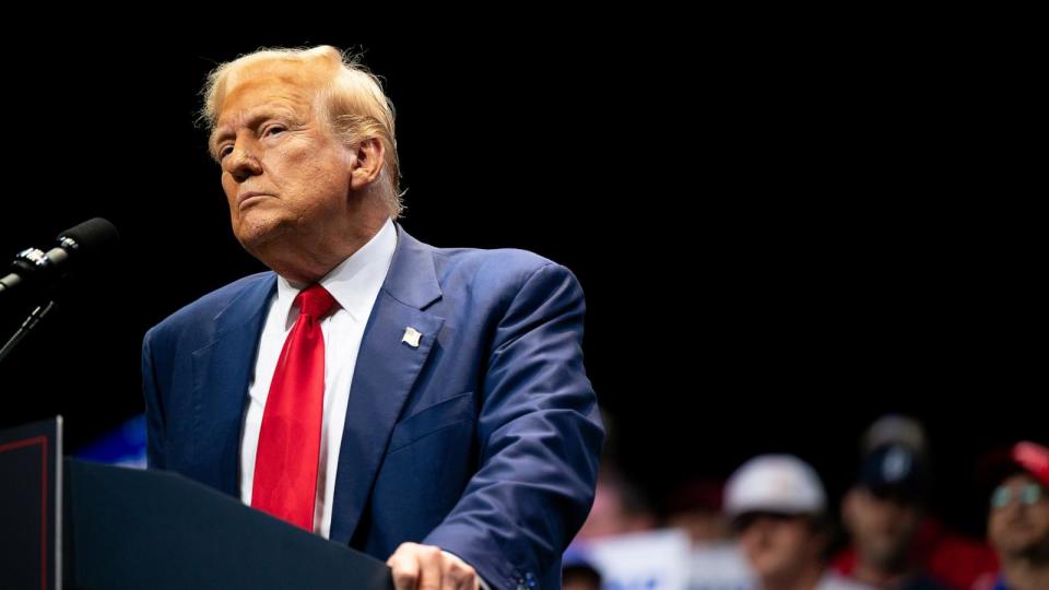 PHOTO: Republican presidential candidate and former President Donald Trump speaks to attendees during a campaign event at the Johnny Mercer Theater on September 24, 2024 in Savannah, Georgia. (Brandon Bell/Getty Images)