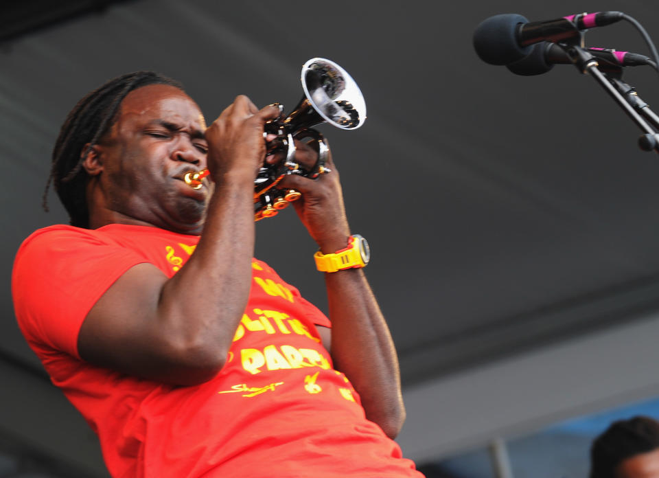 NEW ORLEANS, LA - APRIL 28: Shamarr Allen & the Underdawgs perform during the 2012 New Orleans Jazz & Heritage Festival Day 2 at the Fair Grounds Race Course on April 28, 2012 in New Orleans, Louisiana. (Photo by Rick Diamond/Getty Images)