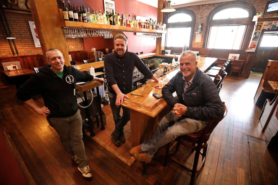 Co-owners Jordan Chabot, Hunt Latham and Joe Sauro at the newly opened Sixes and Sevens on S Sixth Street in New Bedford.