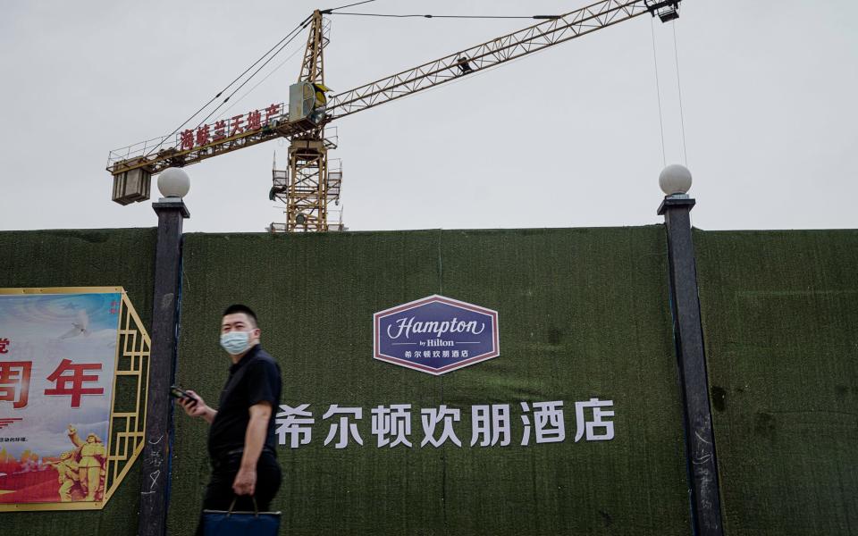 A construction site in Hotan, Xinjiang for a new Hilton Hotel where a mosque used to stand