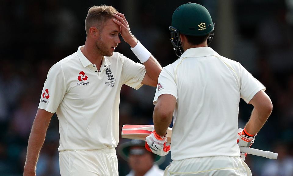 Stuart Broad feels the strain during the third Test against Australia which England lost by an innings and 41 runs.