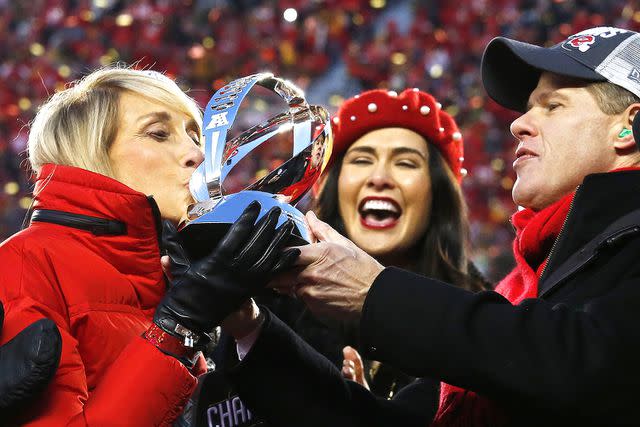 <p> LARRY W SMITH/EPA-EFE/Shutterstock </p> Kansas City Chiefs owner Clark Hunt holds the Lamar Hunt Trophy for his mother Norma Hunt, the widow of former owner Lamar Hunt.