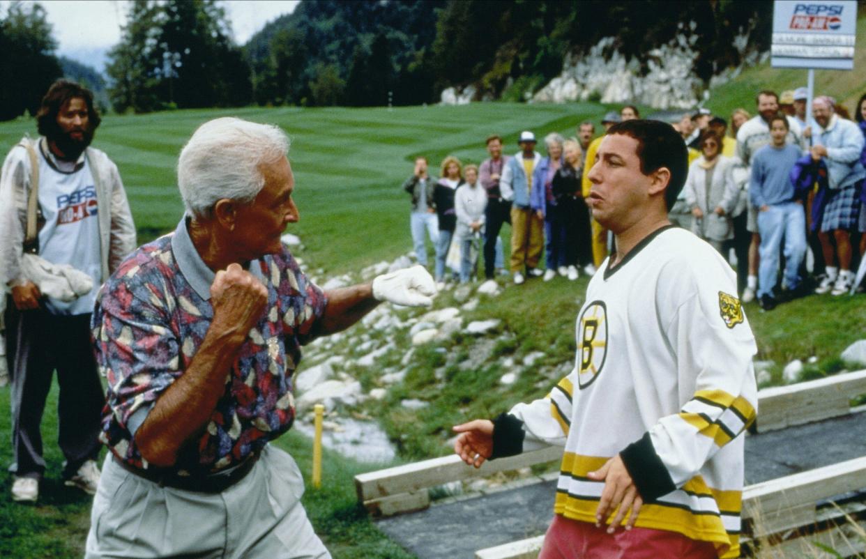 Adam Sandler and Bob Barker in a scene from Happy Gilmore