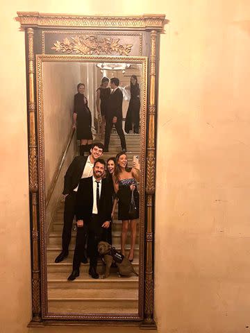 <p>Nicole Brydon Bloom/Instagram</p> Justin Theroux and girlfriend Nicole Brydon Bloom pose for a mirror selfie while attending her twin sister's wedding in NYC