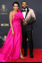 <p>The <em>Hamilton </em>star sparkled and shined on the red carpet in a beaded pink and black tux, matching his partner Emmy Raver-Lampman, who also opted for a pink look. </p>