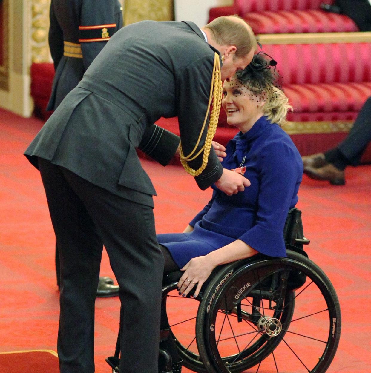 Claire Lomas was made an MBE in 2017 by the then Duke of Cambridge at Buckingham Palace