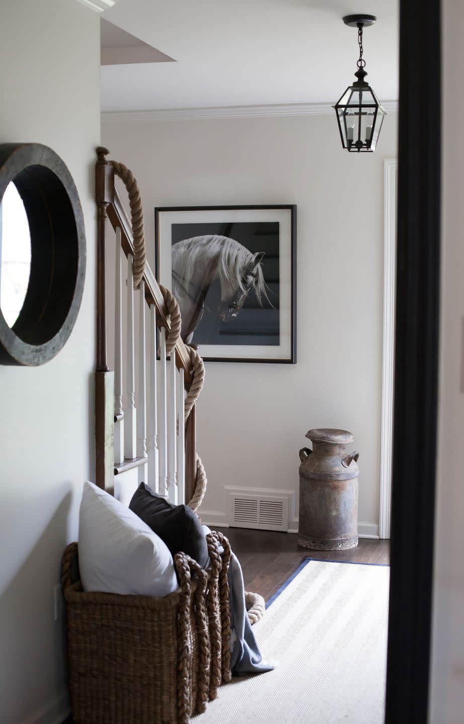 A stylish black and white entry