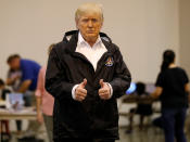 <p>President Donald Trump gestures as he visits with flood survivors of Hurrican Harvey at the NRG Center, in Houston, Texas, Sept. 2, 2017. (Photo: Kevin Lamarque/Reuters) </p>