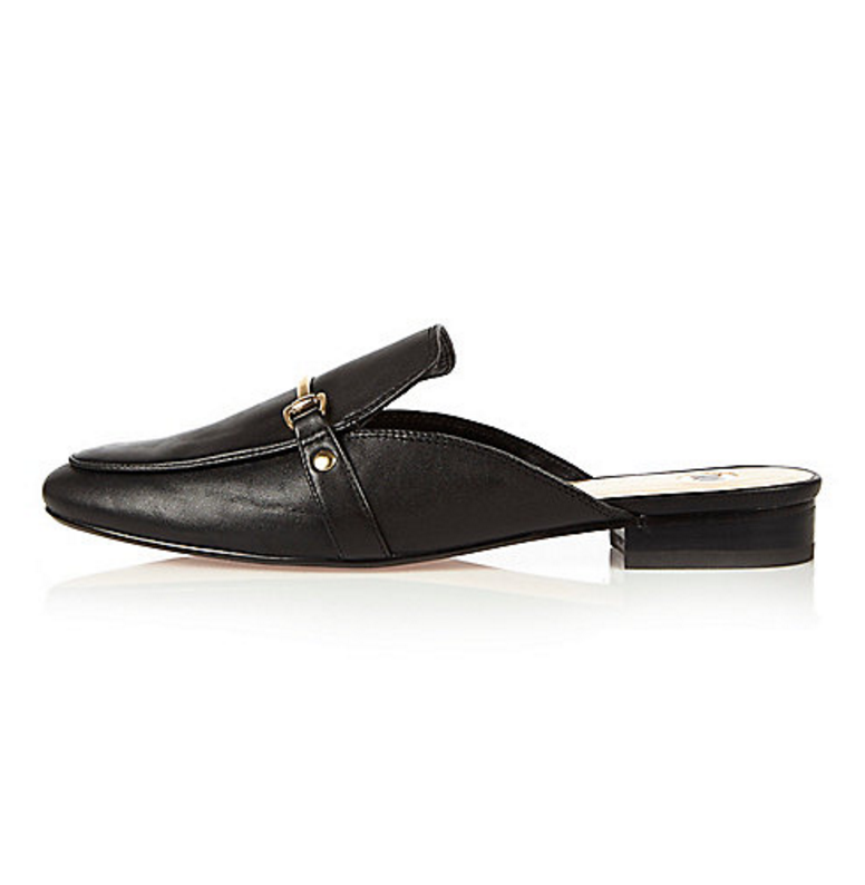 Black Leather Backless Loafers