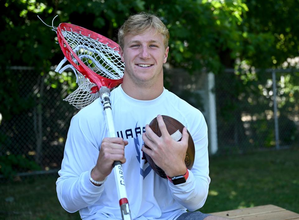 Lincoln-Sudbury's Nolan O'Brien is the Daily News Male Athlete of the Year. Here he is pictured at Bowditch Field in Framingham on July 15, 2022. O'Brien played football and lacrosse for the Warriors.