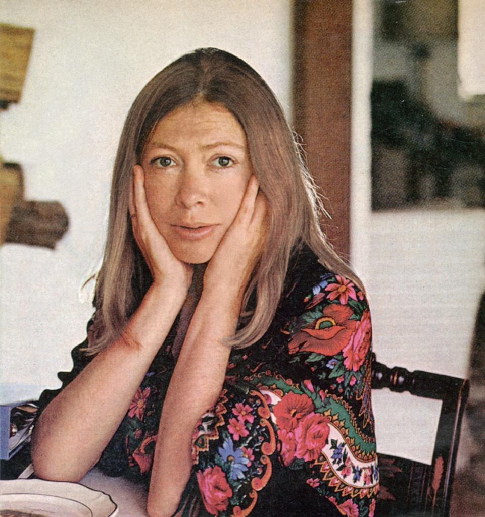 <h1 class="title">Joan Didion</h1><cite class="credit">Photographed by Henry Clarke, <em>Vogue,</em> October 1, 1972</cite>