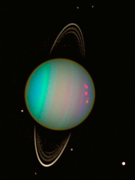 Uranus’ tilt essentially has the planet orbiting the Sun on its side, the axis of its spin is nearly pointing at the Sun.