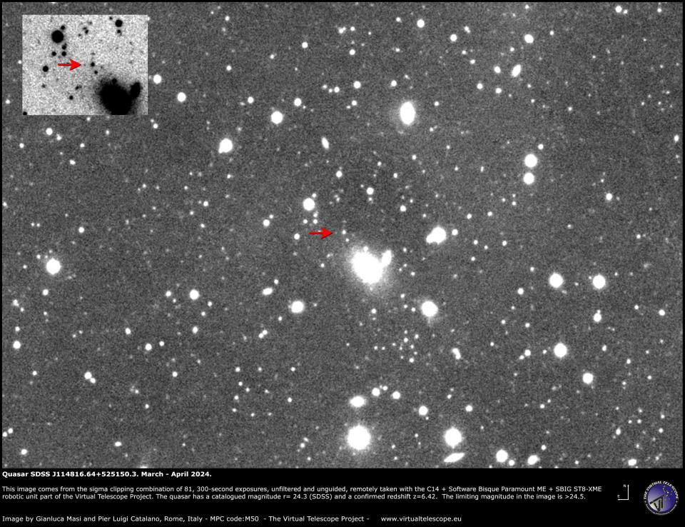 Quasar SDSS J114816.64+525150.3 imaged by the Virtual Telescope Project between March and April 2024.