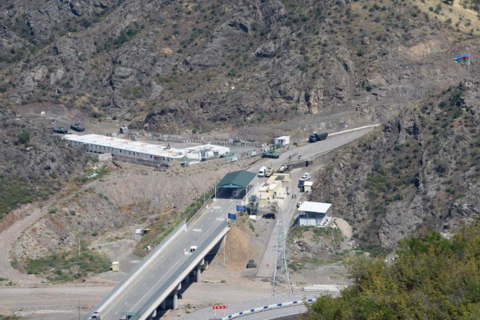 A view shows an Azerbaijani checkpoint at the entry of the Lachin corridor, the Armenian-populated breakaway Nagorno-Karabakh region's only land link with Armenia, on August 30, 2023. (Photo by Karen MINASYAN / AFP) (Photo by KAREN MINASYAN/AFP via Getty Images)