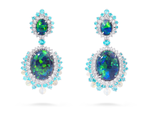 <p>These exquisite earrings are made of shimmering black opal, ringed with rare Paraiba tourmalines – thought to enhance insight into the future. </p><p>Black opal and Paraiba tourmaline earrings, price on request, David Morris</p><p><a class="link " href="https://www.davidmorris.com/product/black-opal-and-paraiba-tourmaline-earrings/" rel="nofollow noopener" target="_blank" data-ylk="slk:SHOP NOW;elm:context_link;itc:0;sec:content-canvas">SHOP NOW</a></p>