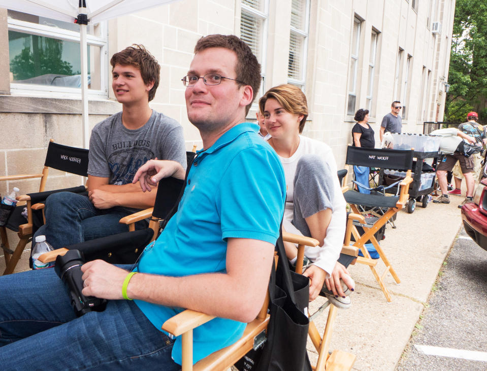 John Green on set with Ansel Elgort and Shailene Woodley