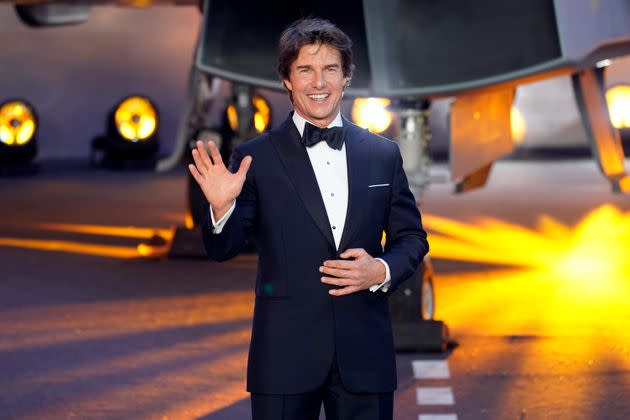 Tom Cruise poses for the media during the 'Top Gun Maverick' UK premiere. (Photo: via Associated Press)
