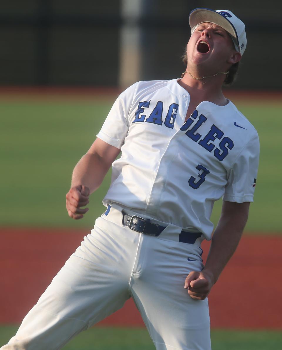 Eastern’s Henry Craig celebrates beating St. X in the 7th Region Championship. May 26, 2023