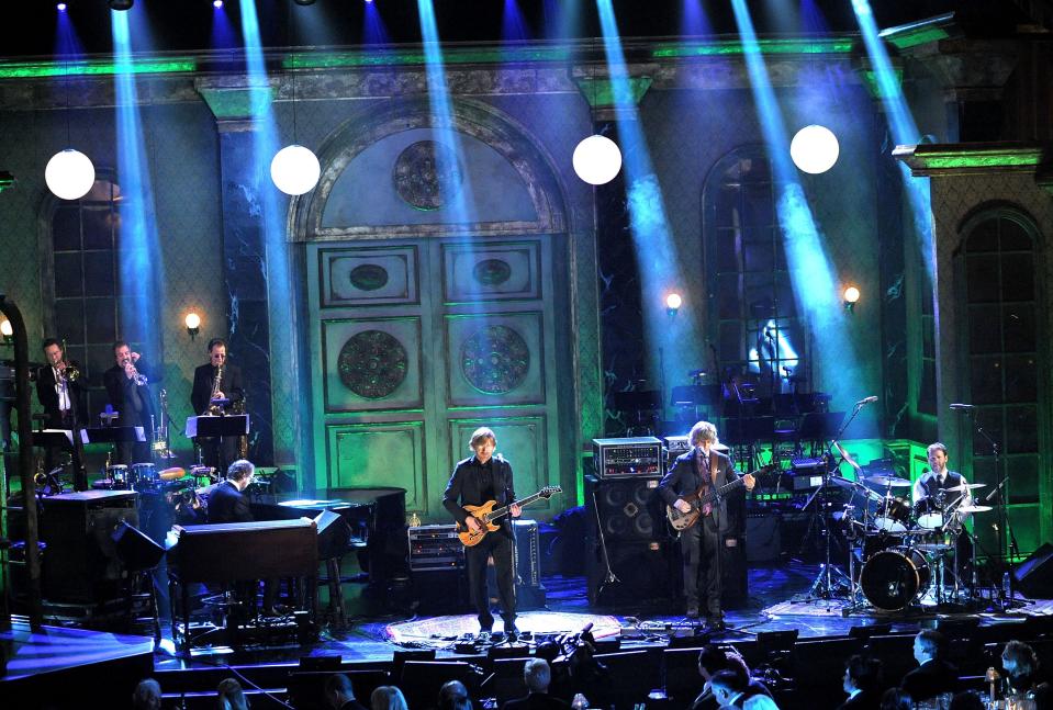 Phish performs onstage at the 25th Annual Rock And Roll Hall of Fame Induction Ceremony at the Waldorf Astoria on March 15, 2010 in New York City.
