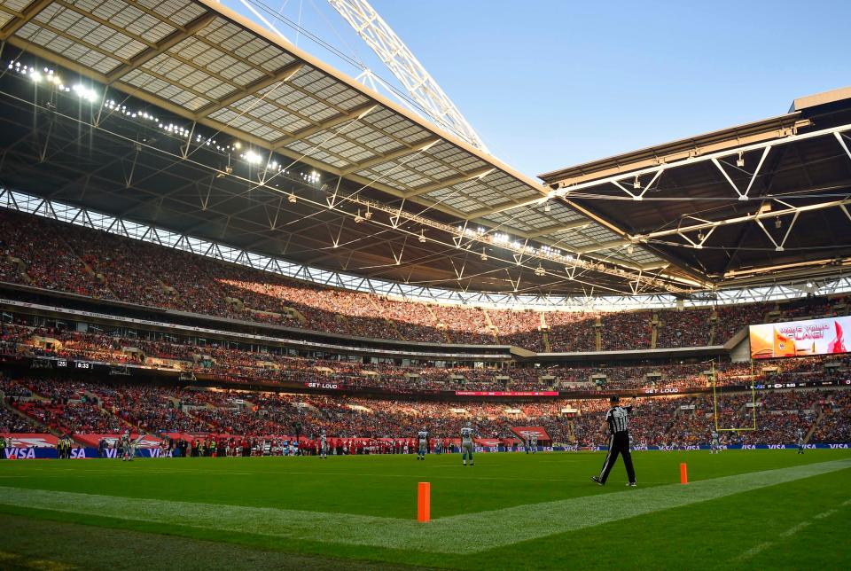 General view of the field during the second half of the game between the Detroit Lions and the Kansas City Chiefs at Wembley Stadium.
