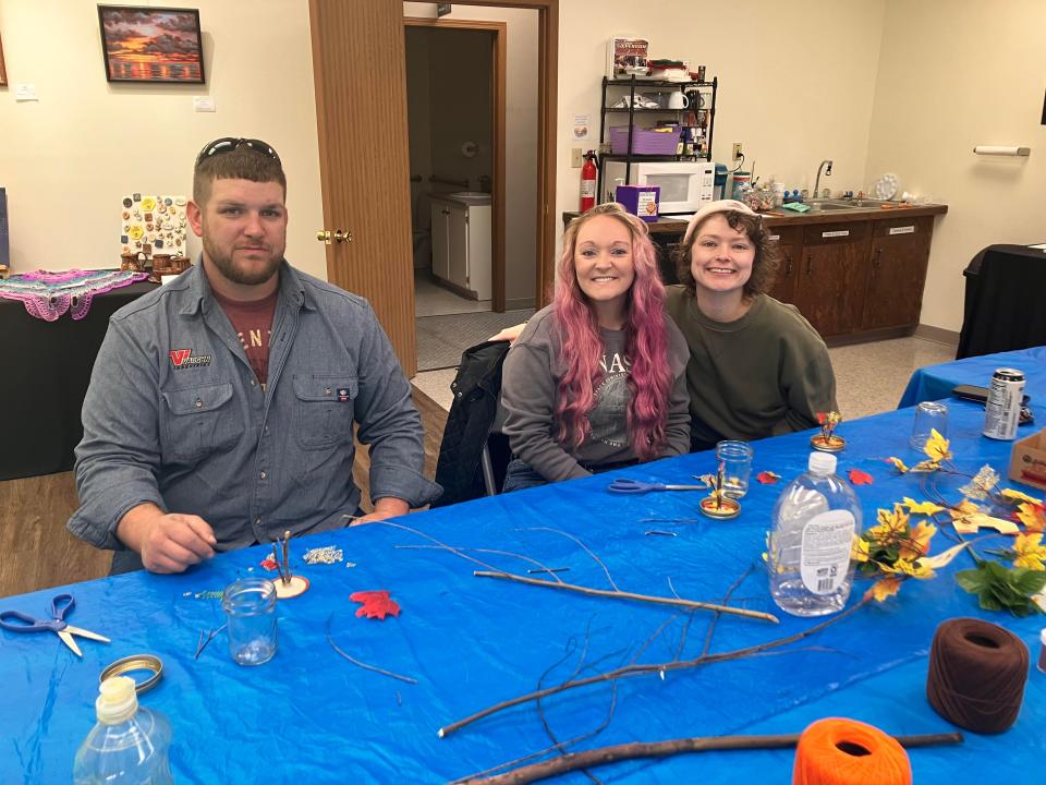 Devon Wilson, Abbie Otto and Destiny Bloomfield attended the Falling Leaves Snow Globes workshop at the Crawford County Art Center.