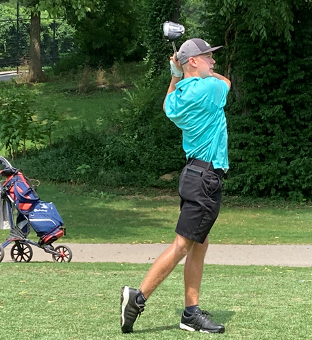 Reigning Tennessean/Metro Parks Schooldays Golf Tournament champion Carter Stroup from Greenbrier watches his tee shot during the 2022 quarterfinals at McCabe Course.