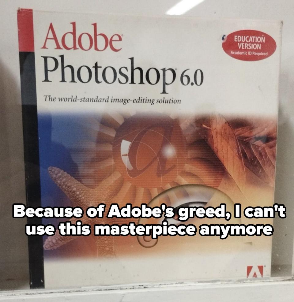 Adobe Photoshop 6.0 Education Version software box with the slogan "The world-standard image-editing solution."