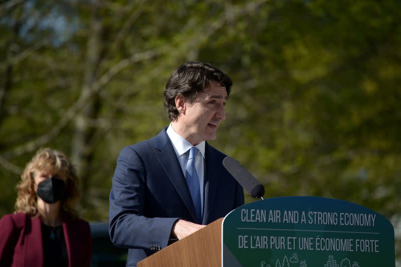 FILE PHOTO: Canada's Prime Minister Justin Trudeau highlights his government's new budget with a visit to Victoria