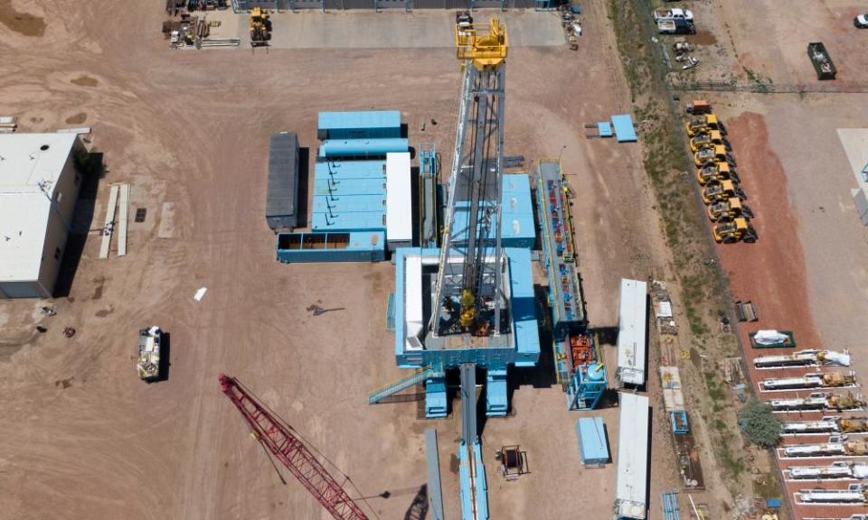 An oil derrick in Gillette, Wyoming.