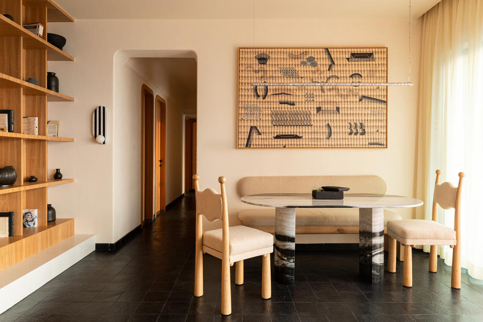 dining room with black floor