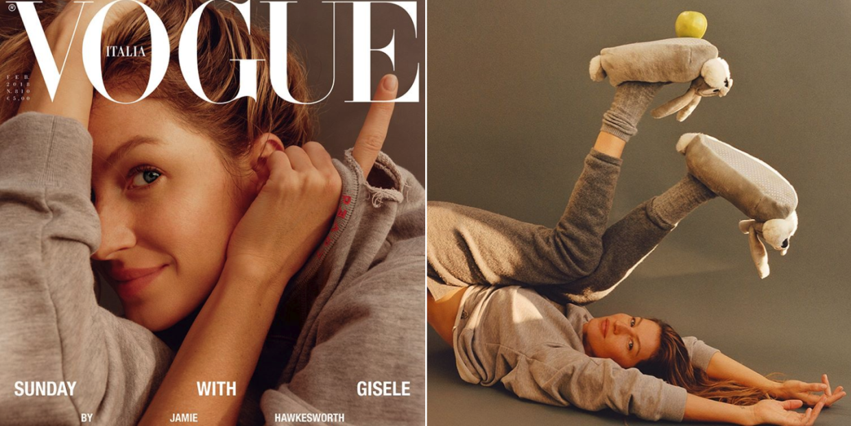 Gisele Bündchen goes makeup-free on the cover of <em>Vogue Italia</em>. (Photo: Vogue Italia)