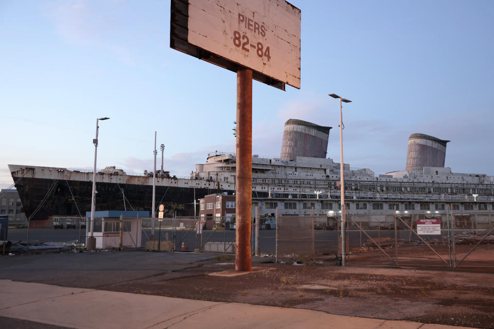 The S.S. United States is seen Sunday, June 16, 2024, at Pier 82, along the Delaware River, in Philadelphia. (Elizabeth Robertson/The Philadelphia Inquirer via AP)