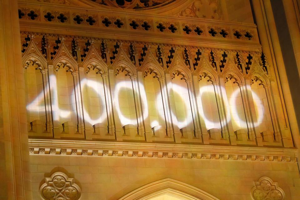 The Washington National Cathedral tolled the Bourdon Bell 400 times, once for every thousand lives lost, as part of the Biden Inaugural Committee's COVID-19 Memorial: A National Moment of Unity and Remembrance. (Paul Morigi via Getty Images)