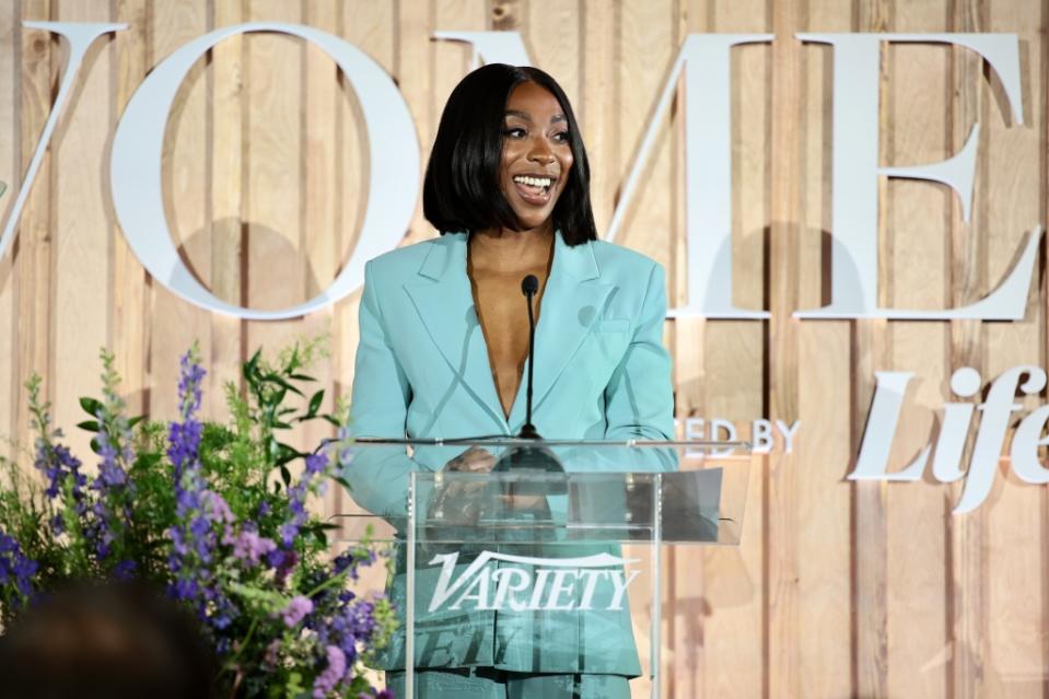 NEW YORK, NEW YORK - APRIL 04: Ego Nwodim speaks onstage during Variety's Power of Women presented by Lifetime at The Grill on April 4, 2023 in New York City. (Photo by Dimitrios Kambouris/Variety via Getty Images)
