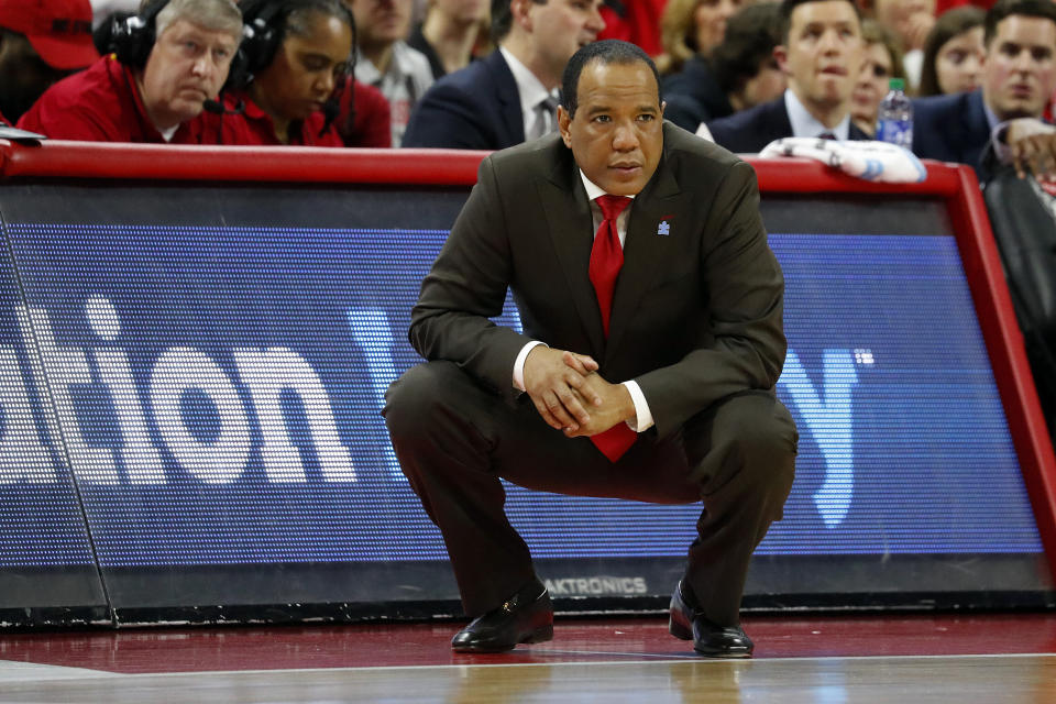 North Carolina State head coach Kevin Keatts watches from the sidelines against Louisville during the second half of an NCAA college basketball game in Raleigh, N.C., Saturday, Feb. 1, 2020. (AP Photo/Karl B DeBlaker)