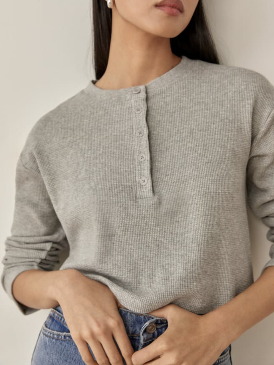 Jill Thermal Long Sleeve Henley Tee