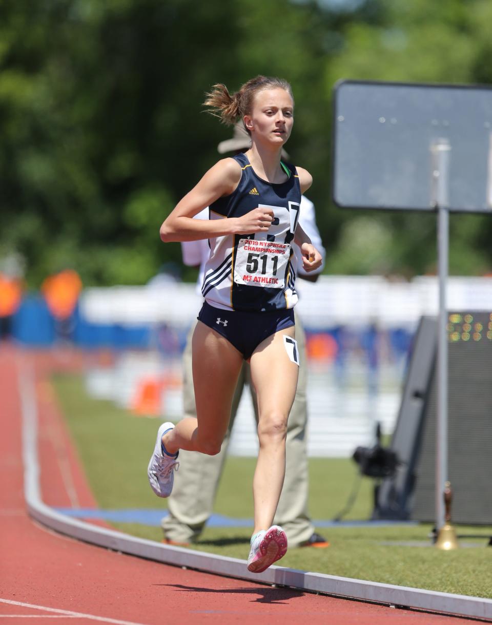 Brighton senior Eilee Ossont, shown here during the 2019 NYSPHSAA Track & Field Championships at Middletown High School, qualified for yet another state meet.